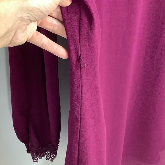 A New Day Women's Merlot Chiffon Lace Long Sleeve Shift Dress Size XS - Picture 5 of 7